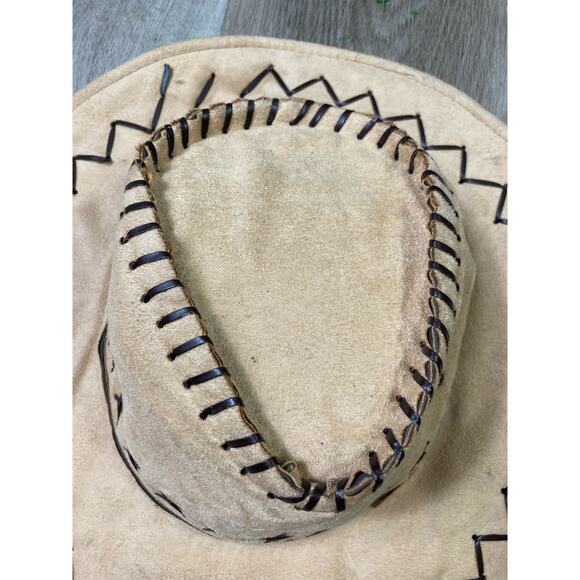Unisex Brown Cowboy Hat Faux Suede Whipstitch‎ Design One Size Safari Cap - Picture 5 of 12